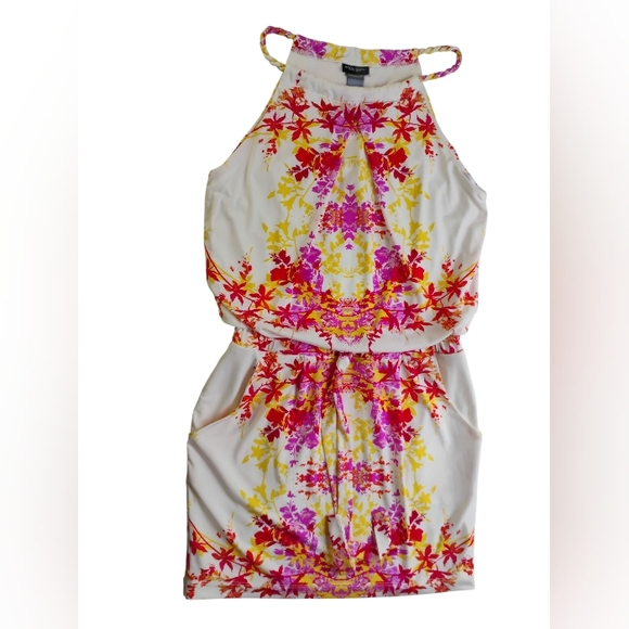 Bisou Bisou Dress Romper Halter Style Slip-on Women's Sz 4 Floral Print - Picture 9 of 12